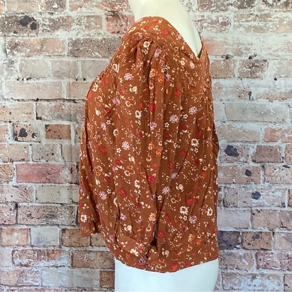 RACHEL Rachel Roy Boat Neck Blouse Rust Brown Floral Sz Small - Picture 7 of 10
